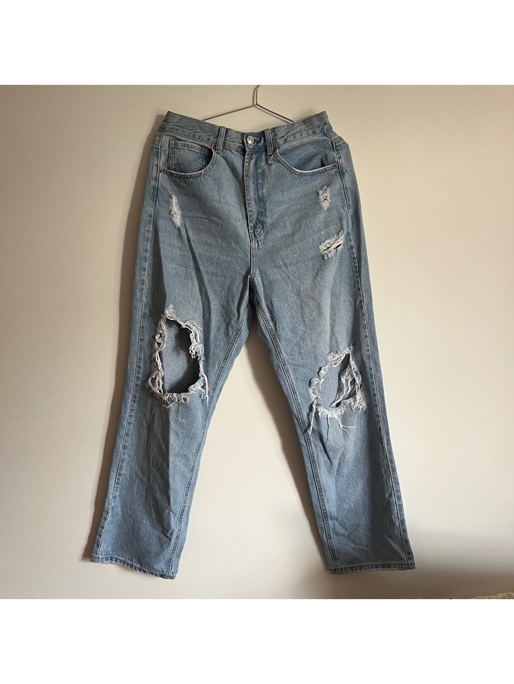 Wax Jean Collection Light Blue Distressed Ripped Jeans Size Large